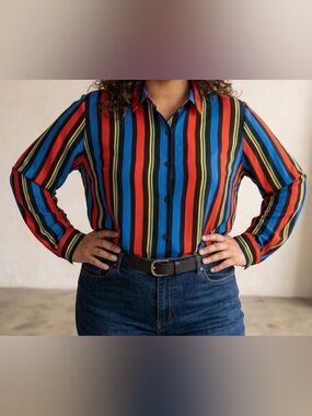 Bright Multicolor Vertical Stripe Button-Up Shirt